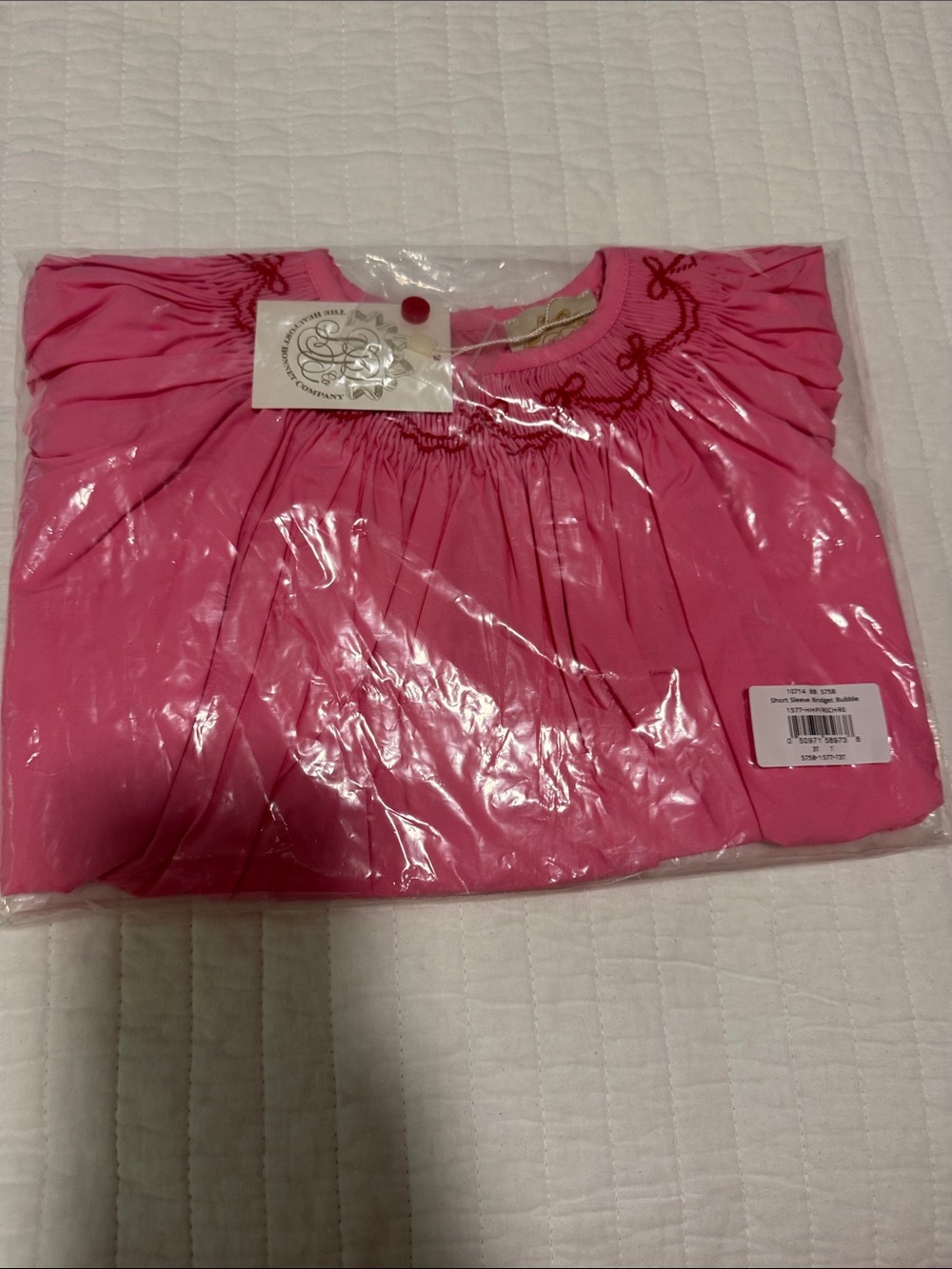 NWT TBBC Pink Smocked with Red Bows Short Sleeve Bridget Bubble Size 3T